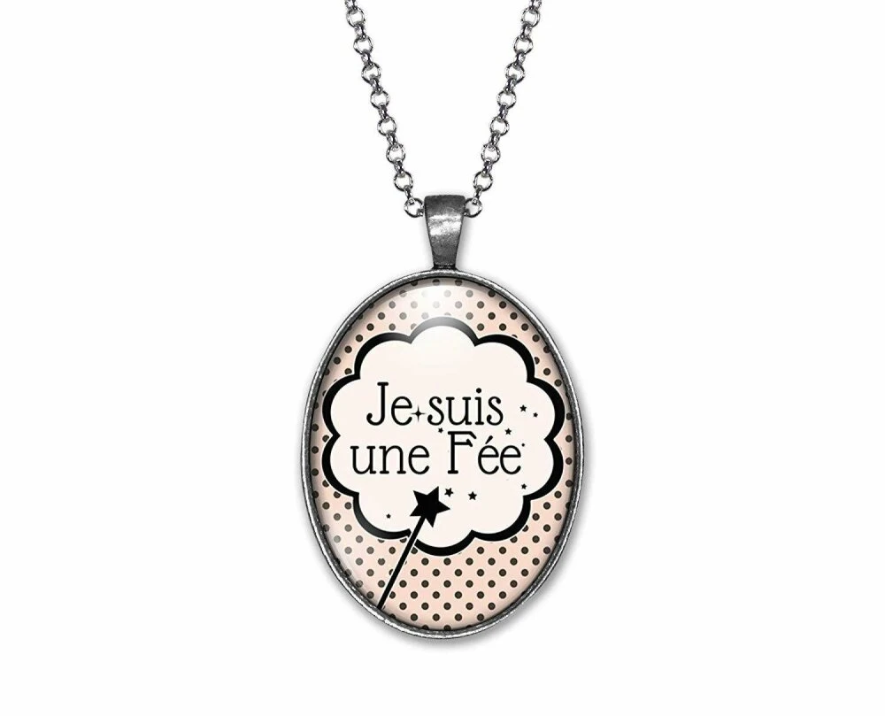 Collier Cabochon Petite Baguette -je Suis Une Fée- Cadeau De Noël Femme - Anniversaire Femme - Saint Valentin - Argent Antique (ref.37a) 1 Collier Cabochon Petite Baguette -je Suis Une Fée- Cadeau De Noël Femme - Anniversaire Femme - Saint Valentin - Argent Antique (ref.37a)
