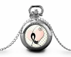 Montre à Gousset, Sautoir Illustré -le Chat-, Femme Cadeau De Noël - Anniversaire Femme - Saint Valentin - Argent (ref.65a)