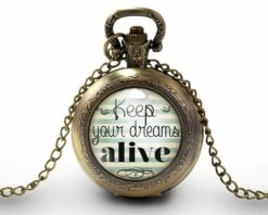 Montre à Gousset, Sautoir Illustré -sweet Dreams-, Femme Cadeau De Noël - Anniversaire Femme - Saint Valentin - Bronze (ref.76)