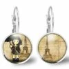 Boucles D'oreilles Cabochon Petite Fille, Parapluie -la Petite Fille à Paris- Cadeau De Noël Femme - Anniversaire Femme - Antiquité