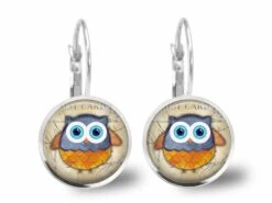 Boucles D'oreilles Cabochon -la Chouette Estampillée-, Cadeau De Noël Femme - Anniversaire Femme - Saint Valentin - Argent Antique (ref.87a)