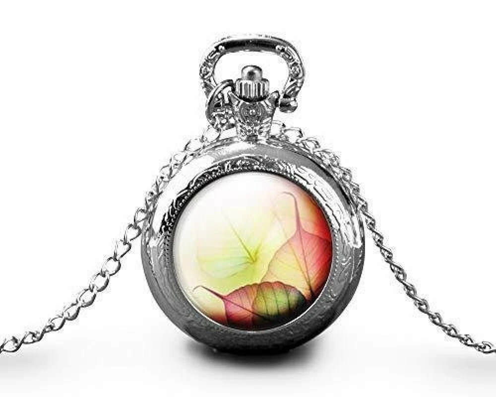 Montre à Gousset, Sautoir Illustré -feuilles D'automne-, Femme Cadeau De Noël - Anniversaire Femme - Saint Valentin - Argent (ref.61a) 1 Montre à Gousset, Sautoir Illustré -feuilles D'automne-, Femme Cadeau De Noël - Anniversaire Femme - Saint Valentin - Argent (ref.61a)