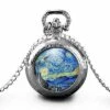 Montre à Gousset,sautoir Illustré-van Gogh-la Nuit étoilée-cadeau De Noël Femme - Anniversaire De Femme - Saint Valentin - Argent (ref.15a)