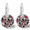 Boucles D'oreilles Fleur Cabochon -fleurs Modernes- Femme, Cadeau De Noël - Anniversaire Femme - Saint Valentin - Argent Antique (ref.52a)