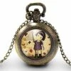 Montre à Gousset,sautoir Illustré-petite Fille-chasse Aux Papillons-cadeau De Noël Femme-anniversaire Femme-saint Valentin -bronze (ref.27)