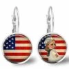 Boucles D'oreilles Cabochon -usa-, Cadeau De Noël Femme - Anniversaire Femme - Saint Valentin - Argent Antique (ref.97a)