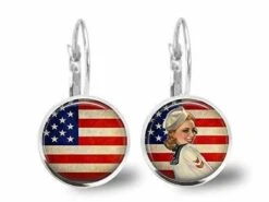 Boucles D'oreilles Cabochon -usa-, Cadeau De Noël Femme - Anniversaire Femme - Saint Valentin - Argent Antique (ref.97a)