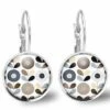 Boucles D'oreilles Fleur Cabochon -fleurs D'automne- Femme, Cadeau De Noël - Anniversaire Femme - Saint Valentin - Argent Antique(ref.22a)