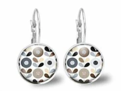 Boucles D'oreilles Fleur Cabochon -fleurs D'automne- Femme, Cadeau De Noël - Anniversaire Femme - Saint Valentin - Argent Antique(ref.22a)