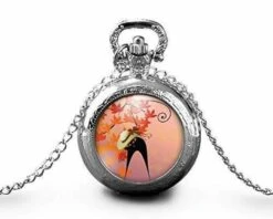 Montre à Gousset, Sautoir Illustré - Chat -automne- Cadeau De Noël Femme - Anniversaire Femme - Saint Valentin - Argent (ref.28a)