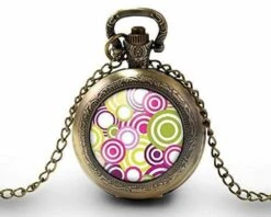 Montre à Gousset,sautoir Illustré-points-les Années Soixante-dix-cadeau De Noël Femme-anniversaire De Femme-saint Valentin - Bronze (ref.3)