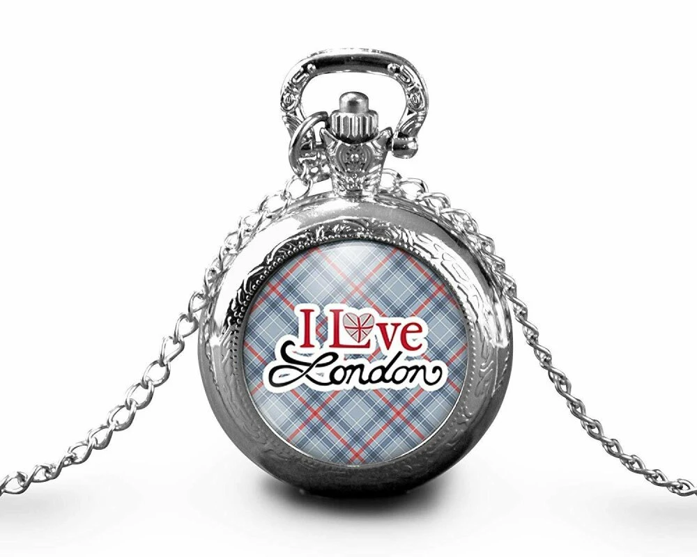 Montre à Gousset,sautoir Illustré,londres -i Love London- Cadeau De Noël Femme - Anniversaire De Femme - Saint Valentin - Argent (ref.36a) 2 Montre à Gousset,sautoir Illustré,londres -i Love London- Cadeau De Noël Femme - Anniversaire De Femme - Saint Valentin - Argent (ref.36a) – Image 2