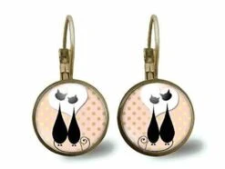 Boucles D'oreilles Cabochon -chats Amoureux- Cadeau De Noël Femme - Saint Valentin - Cadeau D'anniversaire (ref.19)