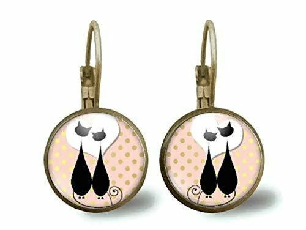 Boucles D'oreilles Cabochon -chats Amoureux- Cadeau De Noël Femme - Saint Valentin - Cadeau D'anniversaire (ref.19) 1 Boucles D'oreilles Cabochon -chats Amoureux- Cadeau De Noël Femme - Saint Valentin - Cadeau D'anniversaire (ref.19)