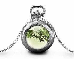 Montre à Gousset, Sautoir Illustré- Shaddock -porte Bonheur- Cadeau De Noël Femme - Anniversaire Femme - Saint Valentin - Argent (ref.47a)