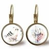 Boucles D'oreilles Cabochon -plumes De Pastel-, Cadeau De Noël Femme - Anniversaire Femme - Saint Valentin - Bronze (ref.67)