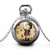 Montre à Gousset,sautoir Illustré-petite Fille-chasse Aux Papillons-cadeau De Noël Femme-anniversaire Femme-saint Valentin-argent (ref.27a)