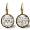 Boucles D'oreilles Cabochon -l Crâne Noir Et Blanc-, Cadeau De Noël Femme - Anniversaire Femme - Saint Valentin - Bronze (ref.62)