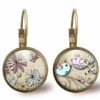 Boucles D'oreilles Cabochon, Petites Boucles D'oreilles Illustrées, -fleurs Pastel-, Cadeau De Noël Femme - Saint Valentin - Bronze