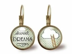 Boucles D'oreilles Cabochon -fais De Beaux Rêves-, Cadeau De Noël Femme - Anniversaire Femme - Saint Valentin - Bronze (ref.76)