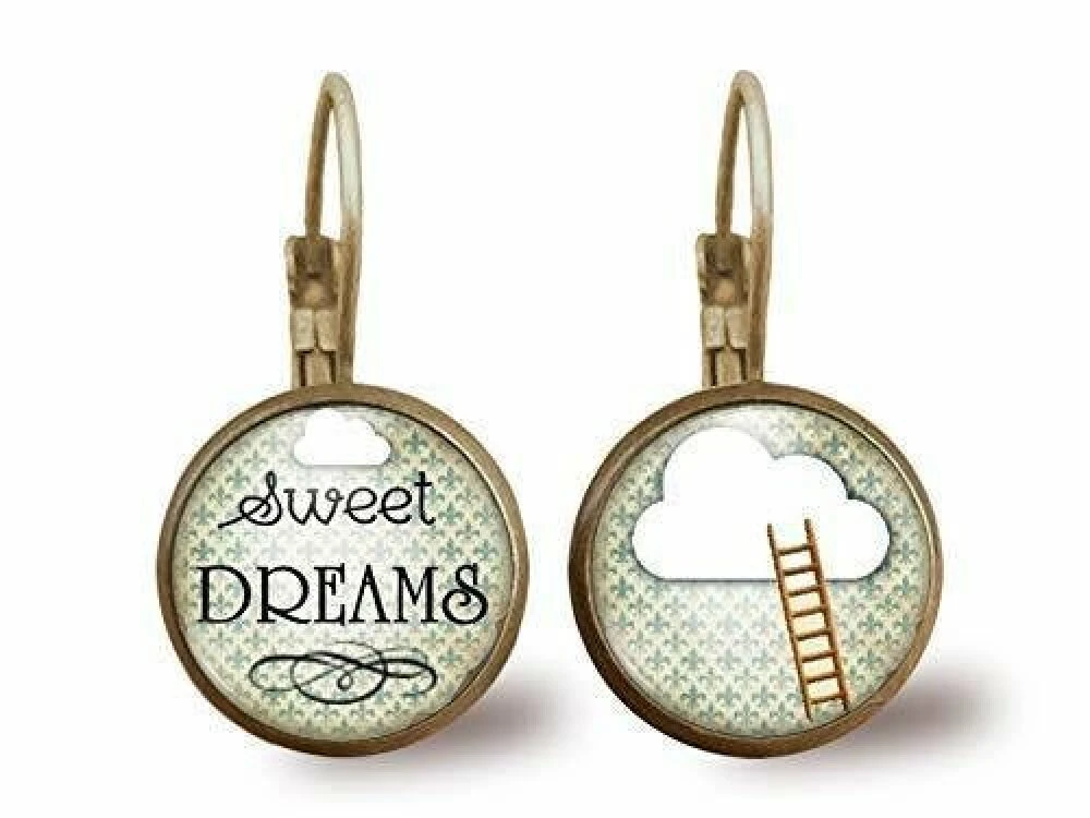 Boucles D'oreilles Cabochon -fais De Beaux Rêves-, Cadeau De Noël Femme - Anniversaire Femme - Saint Valentin - Bronze (ref.76) 1 Boucles D'oreilles Cabochon -fais De Beaux Rêves-, Cadeau De Noël Femme - Anniversaire Femme - Saint Valentin - Bronze (ref.76)
