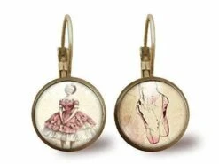 Boucles D'oreilles Cabochon -danse Classique-, Cadeau De Noël Femme - Anniversaire Femme - Saint Valentin - Bronze (ref.72)
