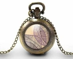 Montre à Gousset,sautoir Illustré-feuille -feuilles Violettes - Femme Cadeau De Noël - Anniversaire Femme - Saint Valentin - Bronze (ref.45)