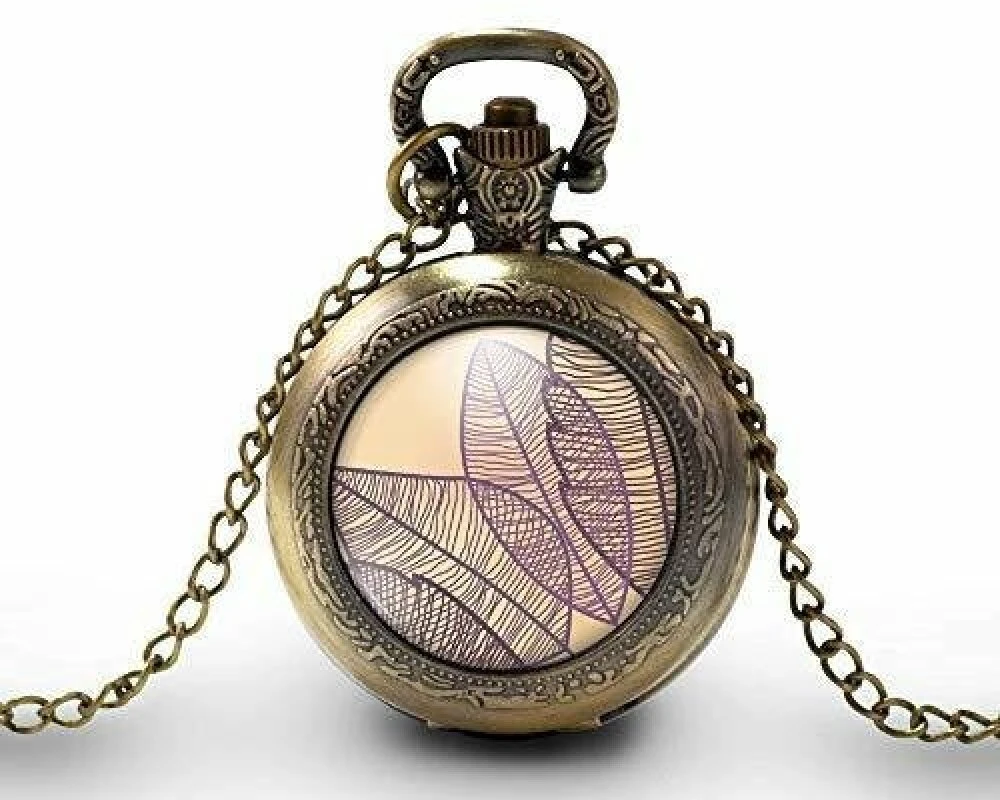 Montre à Gousset,sautoir Illustré-feuille -feuilles Violettes - Femme Cadeau De Noël - Anniversaire Femme - Saint Valentin - Bronze (ref.45) 1 Montre à Gousset,sautoir Illustré-feuille -feuilles Violettes - Femme Cadeau De Noël - Anniversaire Femme - Saint Valentin - Bronze (ref.45)