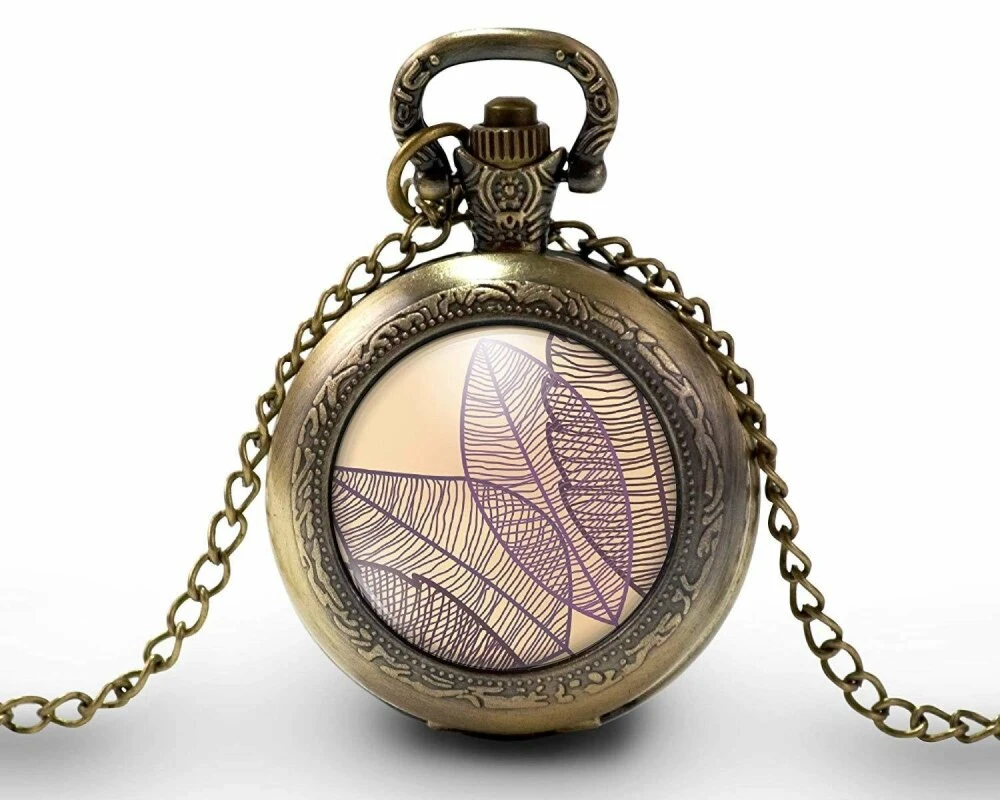 Montre à Gousset,sautoir Illustré-feuille -feuilles Violettes - Femme Cadeau De Noël - Anniversaire Femme - Saint Valentin - Bronze (ref.45) 2 Montre à Gousset,sautoir Illustré-feuille -feuilles Violettes - Femme Cadeau De Noël - Anniversaire Femme - Saint Valentin - Bronze (ref.45) – Image 2