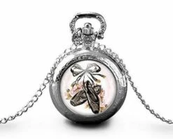 Montre à Gousset, Sautoir Illustré -chaussures De Danse-, Femme Cadeau De Noël - Anniversaire Femme - Saint Valentin - Argent (ref.58a)