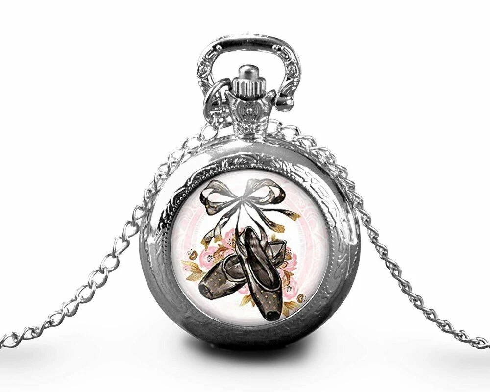 Montre à Gousset, Sautoir Illustré -chaussures De Danse-, Femme Cadeau De Noël - Anniversaire Femme - Saint Valentin - Argent (ref.58a) 2 Montre à Gousset, Sautoir Illustré -chaussures De Danse-, Femme Cadeau De Noël - Anniversaire Femme - Saint Valentin - Argent (ref.58a) – Image 2