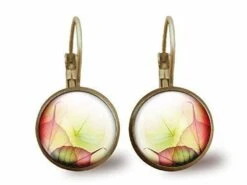 Boucles D'oreilles Cabochon -feuilles D'automne-, Cadeau De Noël Femme - Anniversaire Femme - Saint Valentin - Bronze (ref.61)