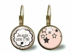 Boucles D'oreilles Cabochon -je Suis Une Fée- Cadeau De Noël Femme - Saint Valentin - Cadeau D'anniversaire (ref.37)