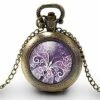 Montre à Gousset,sautoir Illustré-papillon -papillon Violet-cadeau De Noël Femme - Anniversaire De Femme - Saint Valentin - Bronze (ref.43)
