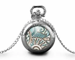 Montre à Gousset, Sautoir Illustré -soft Patterns-, Femme, Cadeau De Noël - Anniversaire Femme - Saint Valentin - Argent (ref.60a)