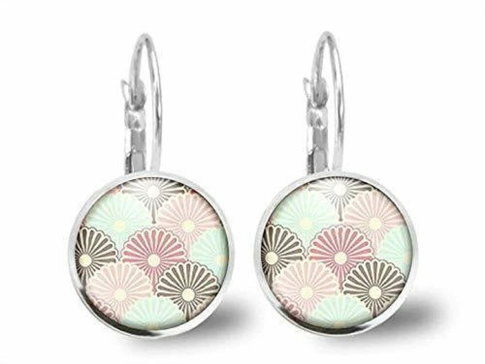 Boucles D'oreilles Fleurs Cabochon -fleurs Japonaises- Cadeau De Noël Femme - Anniversaire Femme - Saint Valentin-argent Antique (ref.16a) 1 Boucles D'oreilles Fleurs Cabochon -fleurs Japonaises- Cadeau De Noël Femme - Anniversaire Femme - Saint Valentin-argent Antique (ref.16a)