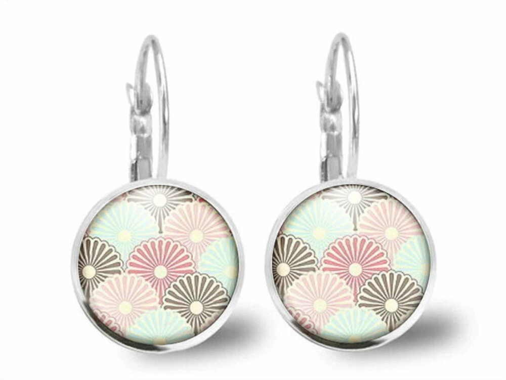 Boucles D'oreilles Fleurs Cabochon -fleurs Japonaises- Cadeau De Noël Femme - Anniversaire Femme - Saint Valentin-argent Antique (ref.16a) 2 Boucles D'oreilles Fleurs Cabochon -fleurs Japonaises- Cadeau De Noël Femme - Anniversaire Femme - Saint Valentin-argent Antique (ref.16a) – Image 2