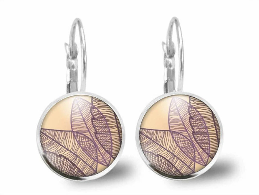 Boucles D'oreilles Feuille De Cabochon -feuilles Violettes - Cadeau De Noël Femme - Anniversaire De Femme - Argent Antique (ref.45a) 2 Boucles D'oreilles Feuille De Cabochon -feuilles Violettes - Cadeau De Noël Femme - Anniversaire De Femme - Argent Antique (ref.45a) – Image 2