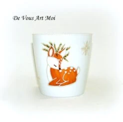 Photophore Bougeoir Céramique Porcelaine Faon Porte Bougie Noël Original Peint Main Artisanal