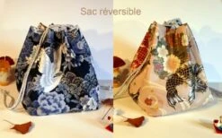 Sac Carré Bourse Pochon Réversible Rose Et Bleu Cadeau Idée Noël