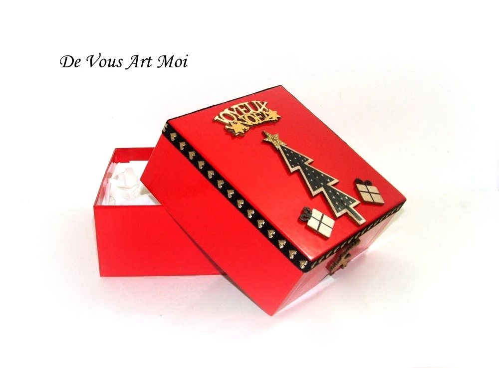 Coffret Boite Rouge Noël,fait Main,coffret Boule De Noël,artisanale 3 Coffret Boite Rouge Noël,fait Main,coffret Boule De Noël,artisanale – Image 3