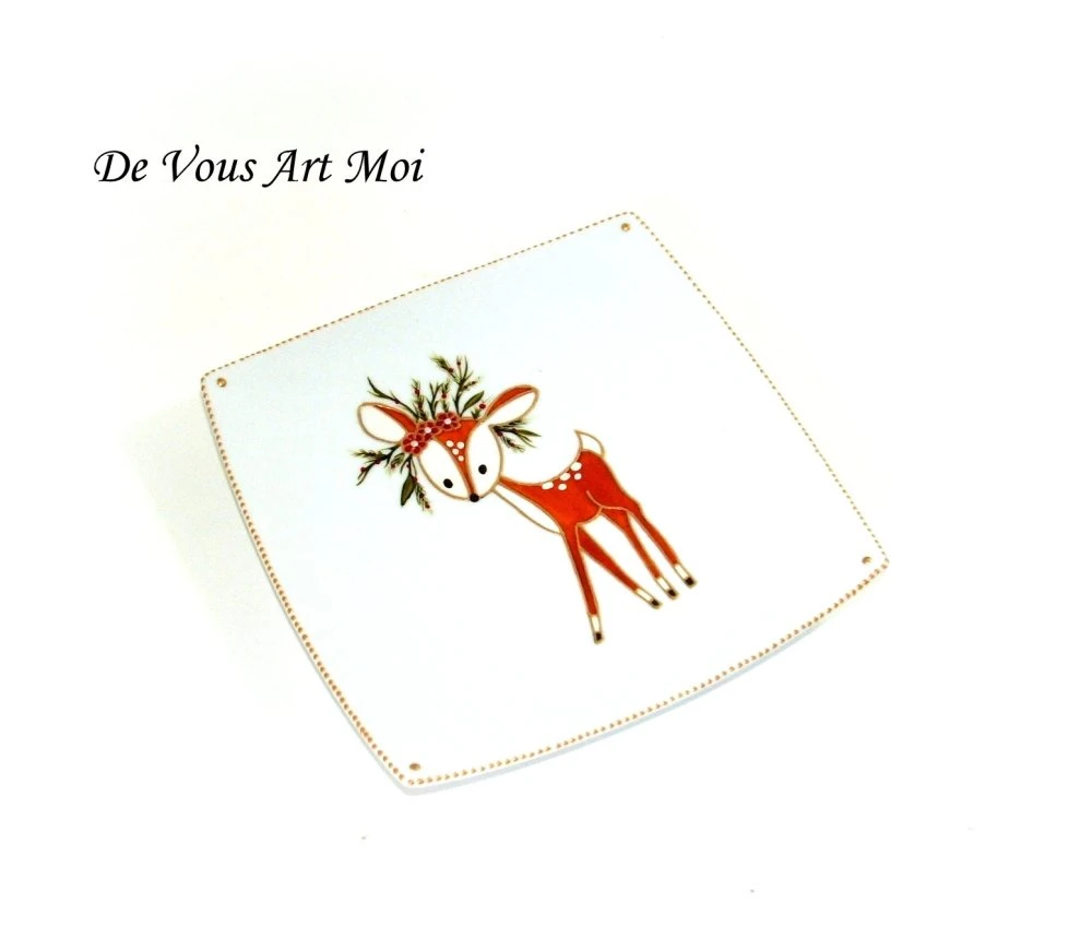 Vaisselle Décoration Thème Noël,vide Poche Plat Faon,fait Main 1 Vaisselle Décoration Thème Noël,vide Poche Plat Faon,fait Main