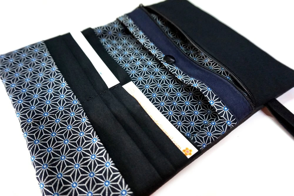 Portefeuille Complet Cuir Noir Homme, Compagnon Portefeuille Japonais, Porte Cartes Chéquier Tissu Japonais, Personnalisable, Cadeau Noël 4 Portefeuille Complet Cuir Noir Homme, Compagnon Portefeuille Japonais, Porte Cartes Chéquier Tissu Japonais, Personnalisable, Cadeau Noël – Image 4