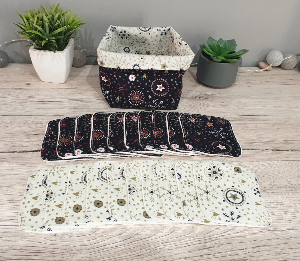 Lingettes Lavables Avec Panière X20 Noël 1 Lingettes Lavables Avec Panière X20 Noël