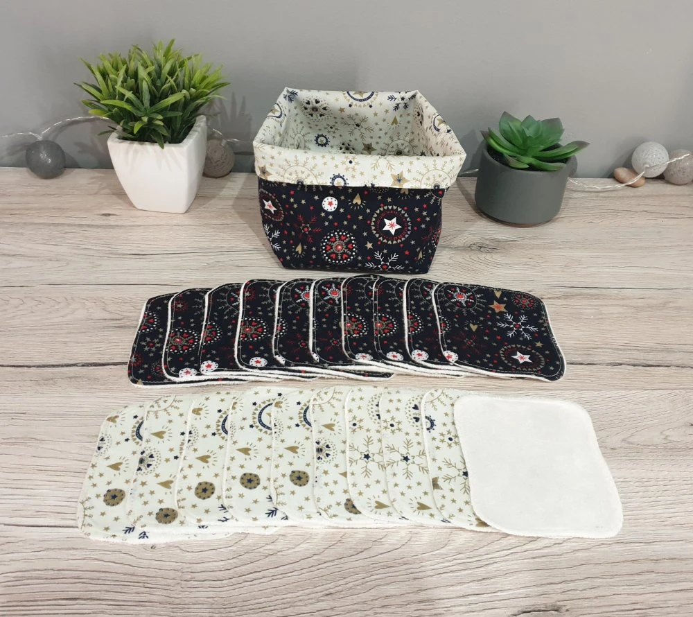 Lingettes Lavables Avec Panière X20 Noël 2 Lingettes Lavables Avec Panière X20 Noël – Image 2