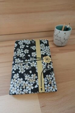 Carnet D'écriture En Papier Japonais, Journal Intime Sakura Noir Et Or, Cahier Washi Japon, Noël élégant Pour Elle, Carnet De Voyage