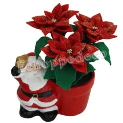Composition Florale Noël " Poinsettias Rouge Pot Père Noel "