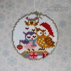 Boule De Noël à Suspendre En Miyuki Motifs Chouettes, Hiboux
