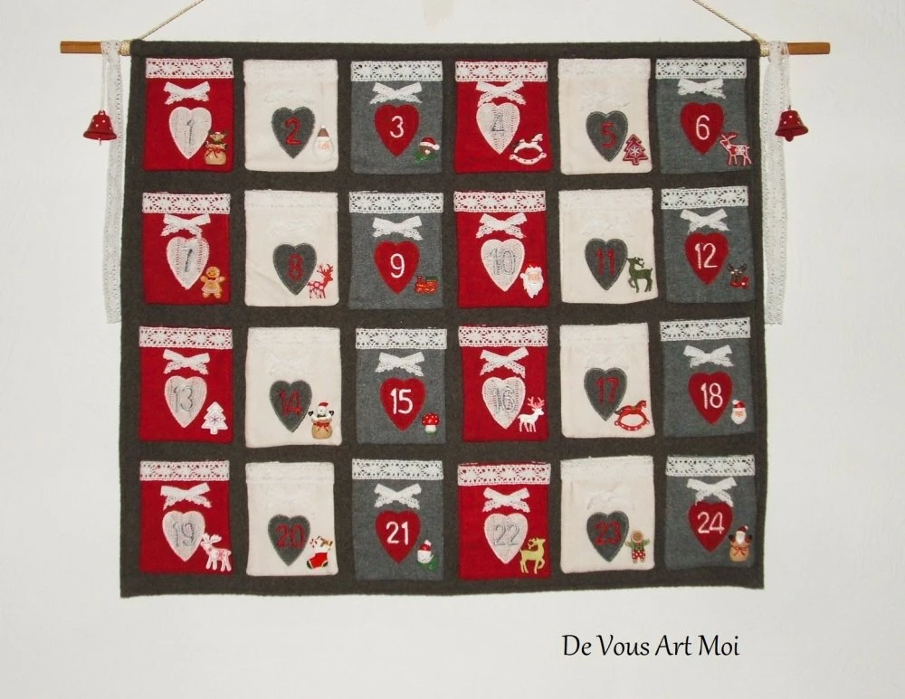 Calendrier De L'avent Noël,calendrier Avent Pochette Tissus,fait Main Artisanal 2 Calendrier De L'avent Noël,calendrier Avent Pochette Tissus,fait Main Artisanal – Image 2