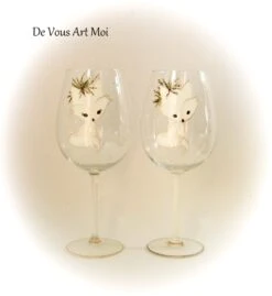 Duo Grands Verres Vin,cadeau Thème Noël,fait Main,verre Artisanal Peint Main